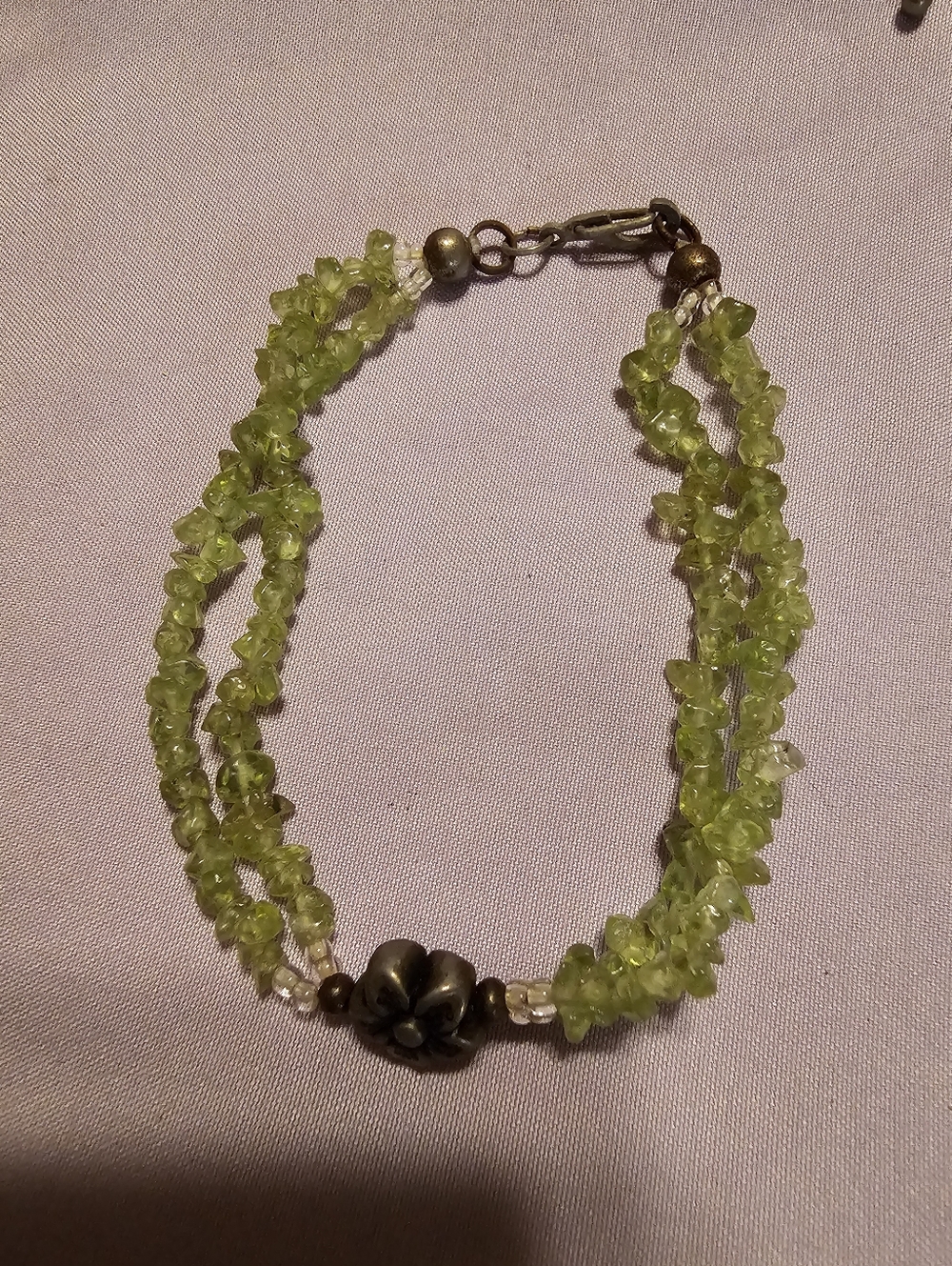 Peridot Green Beaded Dpuble-Row Bracelet - Floral Accent
